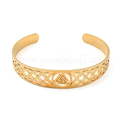 Viking Hollow Out Stainless Steel Valknut Open Cuff Bangles for Women&nbsp;LS-BJEW-G708-02G