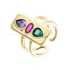 Cubic Zirconia Rectangle Open Cuff Ring&nbsp;X-RJEW-N037-015-03LG
