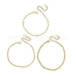 3Pcs 3 Styles 304 Stainless Steel Figaro & Cable Chain Bracelets & Link Bracelets for Women&nbsp;BJEW-JB12431