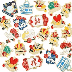 24Pcs 12 Styles Mother's Day Theme Alloy Enamel Pendants&nbsp;ENAM-FS0002-77