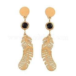 304 Stainless Steel Feather Dangle Stud Earrings&nbsp;EJEW-F393-03G