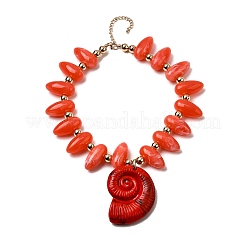 Summer Beach Resin Conch Shaped Pendant CCB Plastic Beaded Necklaces with Alloy End Chains&nbsp;NJEW-D336-03A-G