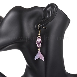 2 Pairs 2 Colors Fishtail Glass Seed Beaded Dangle Earrings&nbsp;EJEW-MZ00698