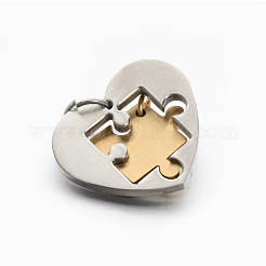 Valentine's Couple Jewelry Lovers 304 Stainless Steel Heart with Puzzle Jigsaw Split Pendants&nbsp;STAS-E090-46