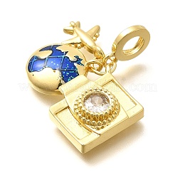 Brass Enamel Airplane & Earth & Camera European Dangle Charms&nbsp;KK-M309-18G-01