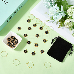 Hexagon with Letter Alloy Black Enamel Pendants Wine Glass Charms&nbsp;DIY-SC0030-20