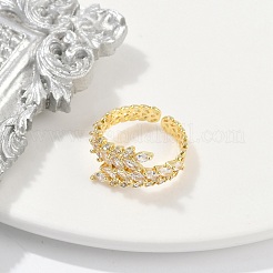 Rack Plating Brass Micro Pave Clear Cubic Zirconia Cuff Rings for Women&nbsp;RJEW-M028-56G