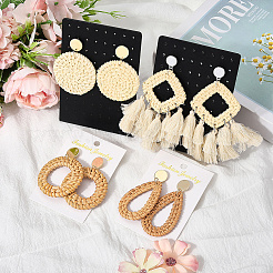 4 Pairs 4 Styles Rattan Dangle Stud Earrings&nbsp;EJEW-SP0001-16C