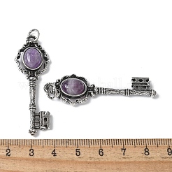 Key Brass Natural Amethyst Big Pendants&nbsp;KK-D361-01AS-16