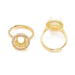 Brass Cubic Zirconia Adjustable Solitaire Ring Components&nbsp;KK-K266-07G