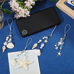 4Pcs 4 Colors Ocean Theme Iron & Resin Decoration Phone Charms Straps&nbsp;MOBA-CO0001-02