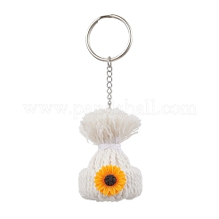 Braided Nylon Thread Resin Wood Sunflower Hat Keychains&nbsp;KEYC-JKC01168