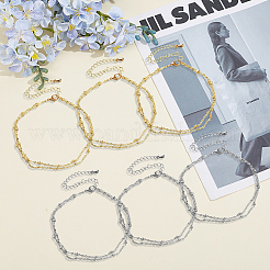 6Pcs 2 Colors Bohemia Style Stainless Steel Satellite Chains Anklets&nbsp;AJEW-GO0002-51