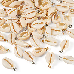 60Pcs 2 Colors Natural Cowrie Shell Pendants&nbsp;PALLOY-TA00305
