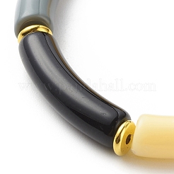 Imitation Jade Acrylic Curved Tube Beaded Stretch Bracelet for Women&nbsp;BJEW-JB08436-03