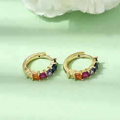 Brass Colorful Cubic Zirconia Huggie Hoop Earrings&nbsp;EJEW-G473-05G