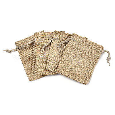 Polyester Imitation Burlap Packing Pouches Drawstring Bags&nbsp;X-ABAG-R005-9x7-15-1