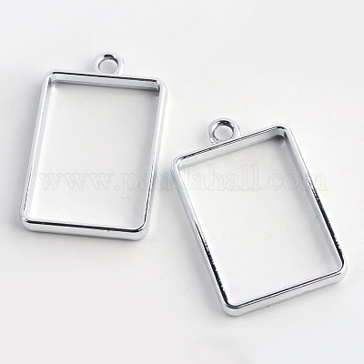 Rack Plating Alloy Rectangle Open Back Bezel Pendants&nbsp;X-PALLOY-S047-28D-FF-1