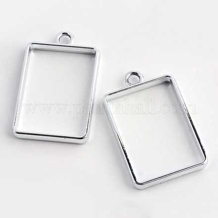 Rack Plating Alloy Rectangle Open Back Bezel Pendants&nbsp;X-PALLOY-S047-28D-FF-1