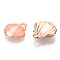 Zinc Alloy Enamel Charms, Shell, Golden, Light Salmon, 12.5x11x3mm, Hole: 1.5mm
