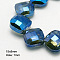 Electroplate Glass Beads Strands, Half Plated, Faceted, Square, Blue, 15x15x8mm, Hole: 1mm
