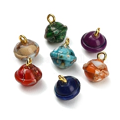Dyedn Synthetic Imperial Jasper Pendants, with Iron Findings, Planet Charms, Golden, Mixed Color, 11~12x10~10.5mm, Hole: 1.6mm