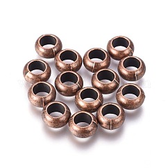 Tibetan Style Rondelle European Beads, Large Hole Beads, Cadmium Free & Nickel Free & Lead Free, Red Copper, 5.5x9.5mm, Hole: 5mm, about 840pcs/1000g