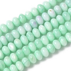Natural Freshwater Shell Beads Strands, Ronedlle, Dyed, Aquamarine, 6x3.5~4mm, Hole: 1mm, about 97~99pcs/strand, 15.08~ 15.47 inch(38.3~39.3cm)