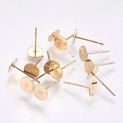 304 Stainless Steel Stud Earring Findings, Real 24K Gold Plated, 12x6mm, Pin: 0.68mm