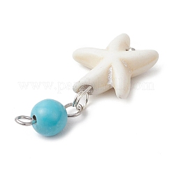 4Pcs 4 Styles Round Dyed Synthetic Turquoise & Natural Mixed Shell Pendants&nbsp;PALLOY-JF03813
