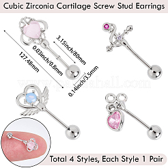 4 Pairs 4 Styles Brass Pave Cubic Zirconia Cartilage Earrings&nbsp;AJEW-BBC0002-50