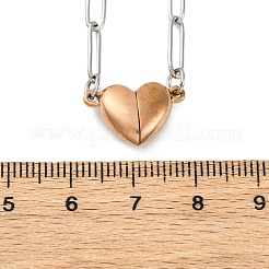 304 Stainless Steel Double-Sided Magnetic Heart Pendant Paperclip Chain Necklaces&nbsp;NJEW-U028-02RG