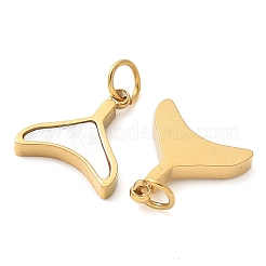 304 Stainless Steel Pave Natural White Shell Whale Tail Charms&nbsp;STAS-Q345-18G