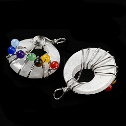 Chakra Natural Quartz Crystal Flat Round Pendants&nbsp;G-Z033-06P-05