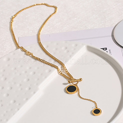 Flat Round with Letter B 316L Surgical Stainless Steel Black Acrylic Roman Numerals Pendant Y Necklaces for Women&nbsp;FS-WG00E23-01