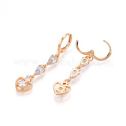 Heart Brass Micro Pave Cubic Zirconia Dangle Leverback Earrings&nbsp;EJEW-N058-11G