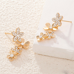 Flower Alloy & Crystal Rhinestone Dangle Stud Earrings&nbsp;FS-WG0E7F6-01