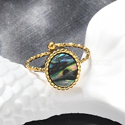 Oval 304 Stainless Steel Paua Shell Cuff Rings for Women&nbsp;RJEW-G346-07G-01
