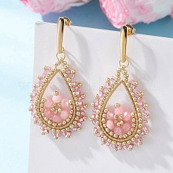 3 Pairs 3 Colors Teardeop Glass Beaded & Dyed Natural Malaysia Jade Dangle Stud Earrings&nbsp;EJEW-MZ00707