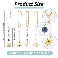 4Pcs 4 Styles Glass & Alloy & Natural Rose Quartz & Green Aventurine & Blue Spot Jasper Sun Pendant Decoration&nbsp;HJEW-FH00168