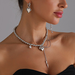 Alloy Crystal Rhinestone Star Heart Pendant CCB Plastic Round Beaded Necklaces for Women&nbsp;WGF75AC-01