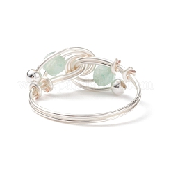 Natural Green Aventurine Beaded Spiral Finger Ring&nbsp;RJEW-TA00049-03