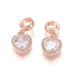 Brass Micro Pave Cubic Zirconia European Dangle Charms&nbsp;X-ZIRC-E163-18RG