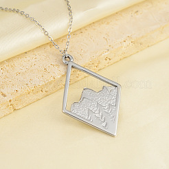 304 Stainless Steel Hollow Rhombus with Mountain Pendant Necklaces for Women&nbsp;WGEEDFA-02