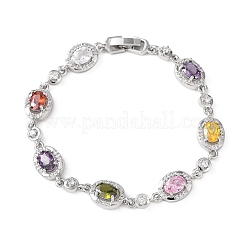 Oval Brass Micro Pave Cubic Zirconia Link Chain Bracelets for Women&nbsp;BJEW-D387-04P-06