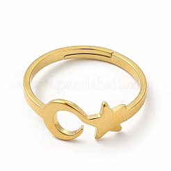 Ion Plating(IP) 304 Stainless Steel Star and Moon Adjustable Ring for Women&nbsp;LS-RJEW-B027-15G