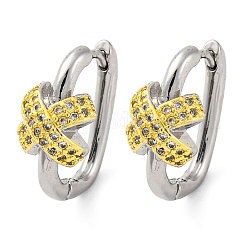X-Shaped Brass Micro Pave Clear Cubic Zirconia Hoop Earrings&nbsp;EJEW-H158-18A-GP