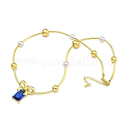 Rack Plating Brass & ABS Plastic Pearl Beads Bowknot Pendant Necklaces&nbsp;NJEW-C059-05G