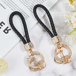 2Pcs PU Leather and Alloy Rhinestone Braided Keychain&nbsp;KEYC-CL0001-15A