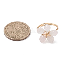 Golden Tone Copper Wire Wrapped Natural Rose Quartz Finger Rings&nbsp;RJEW-JR00981
